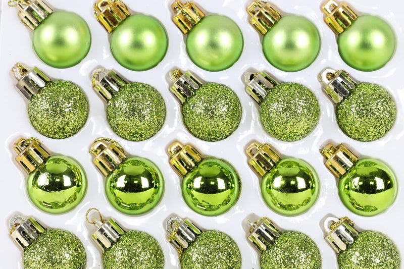 Christmas ConceptsÂ® Pack of 25-25mm Mini Christmas Tree Baubles - Shiny, Matte & Glitter Decorated Ornaments (Lime Green) - Image 5